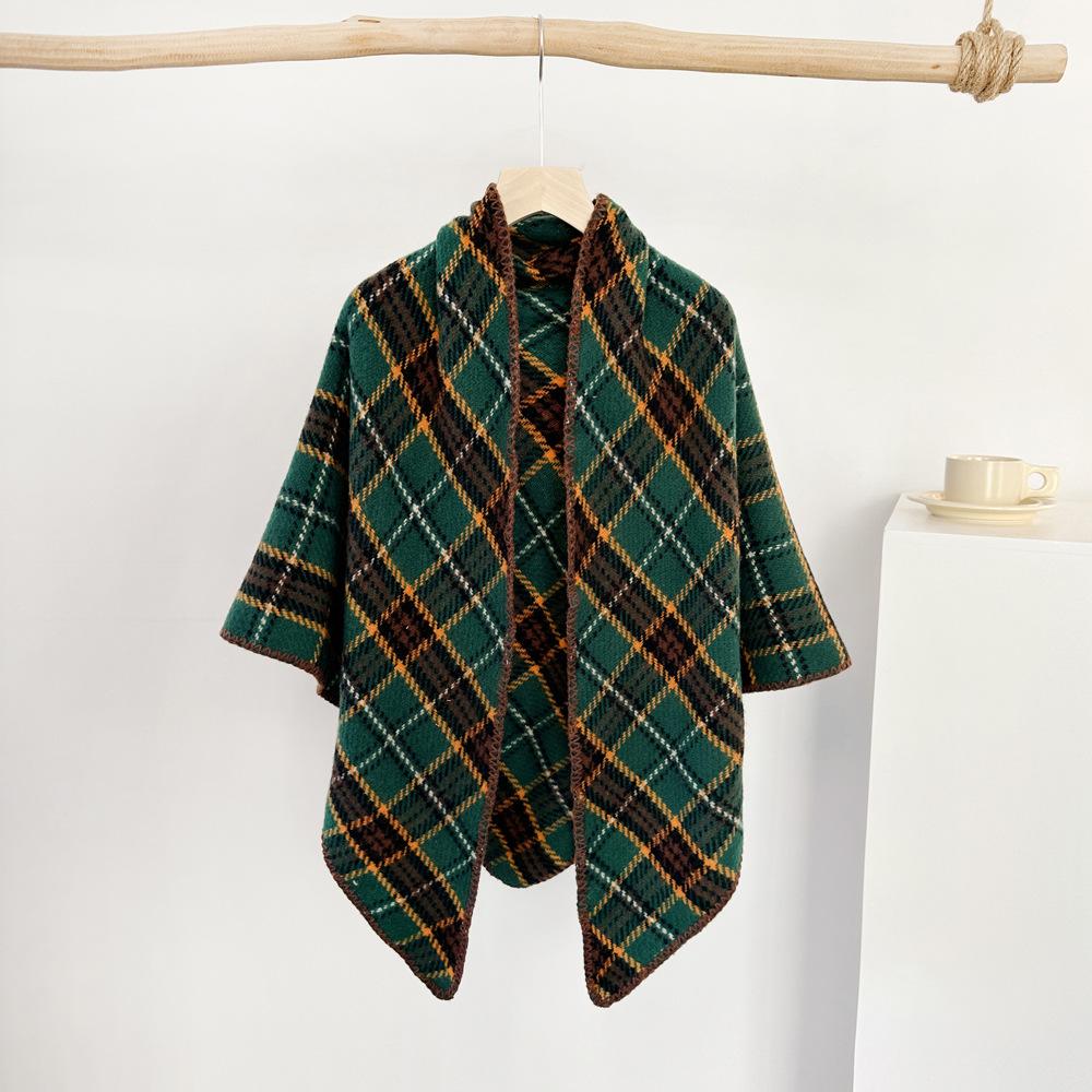 New Triangular Scarf Ralph Old Money Style Maillard Shawl Scarf Women's Winter Coffee Colored Scarf Plaid Shawl