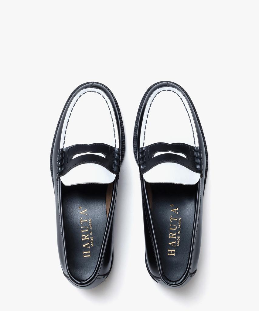 Haruta Men'S Cowhide Penny Loafers_Bk&Wh / Hs-906