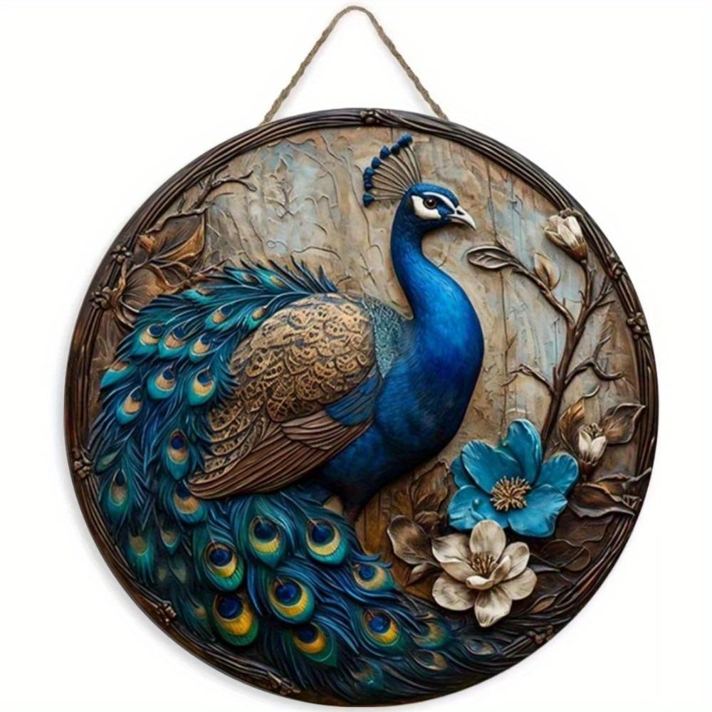 1 шт. 2d плоский круглый деревянный плоский знак - 20 см Знак с изображением птицы павлина, украшение для офиса и дома, подарки на День матери, настенные декоративные элементы на День благодарения