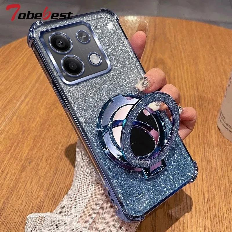 Блестящий противоударный силиконовый чехол для Xiaomi POCO X5 Pro 5G Зеркальный магнитный держатель-подставка Мягкая накладка