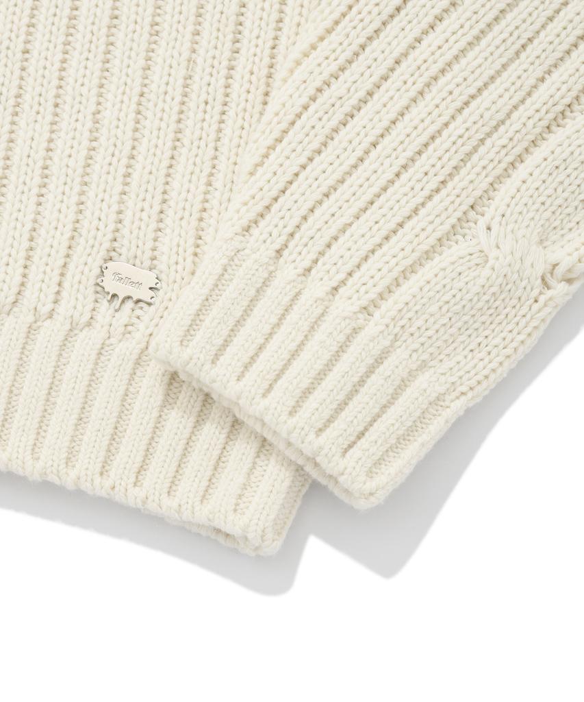 FALLETT Lambswool Cable Knit Half Zip Ivory