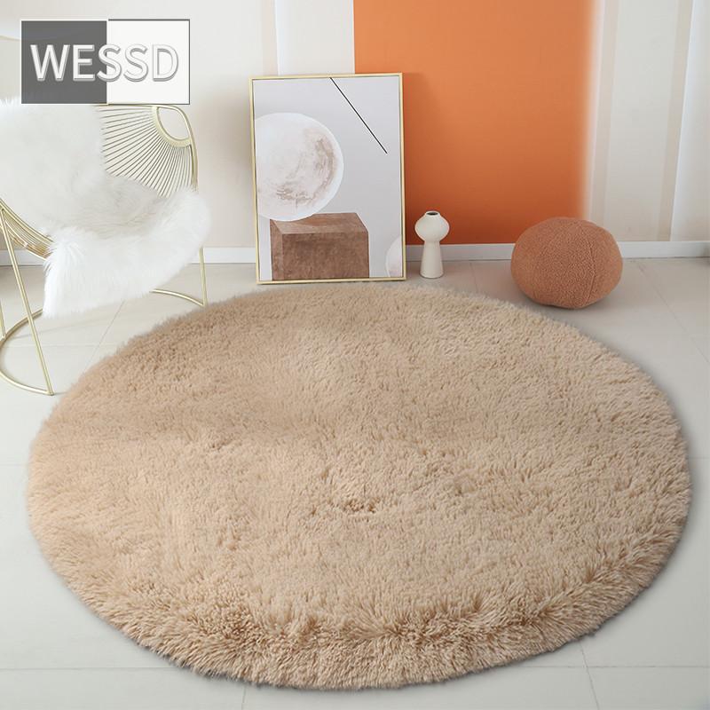 Зеленый круглый пушистый ковер для детской комнаты, однотонный плюшевый ковер для спальни, мягкий коврик с длинными волосами, круглый коврик для ванной, милое украшение, коврик для стула