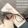 Oval Photochromic Myopia Glasses Men Women Blue Light Blocking Uv400 Sunglasses Unisex Luxury Design Outdoor Sports Eyeglasses