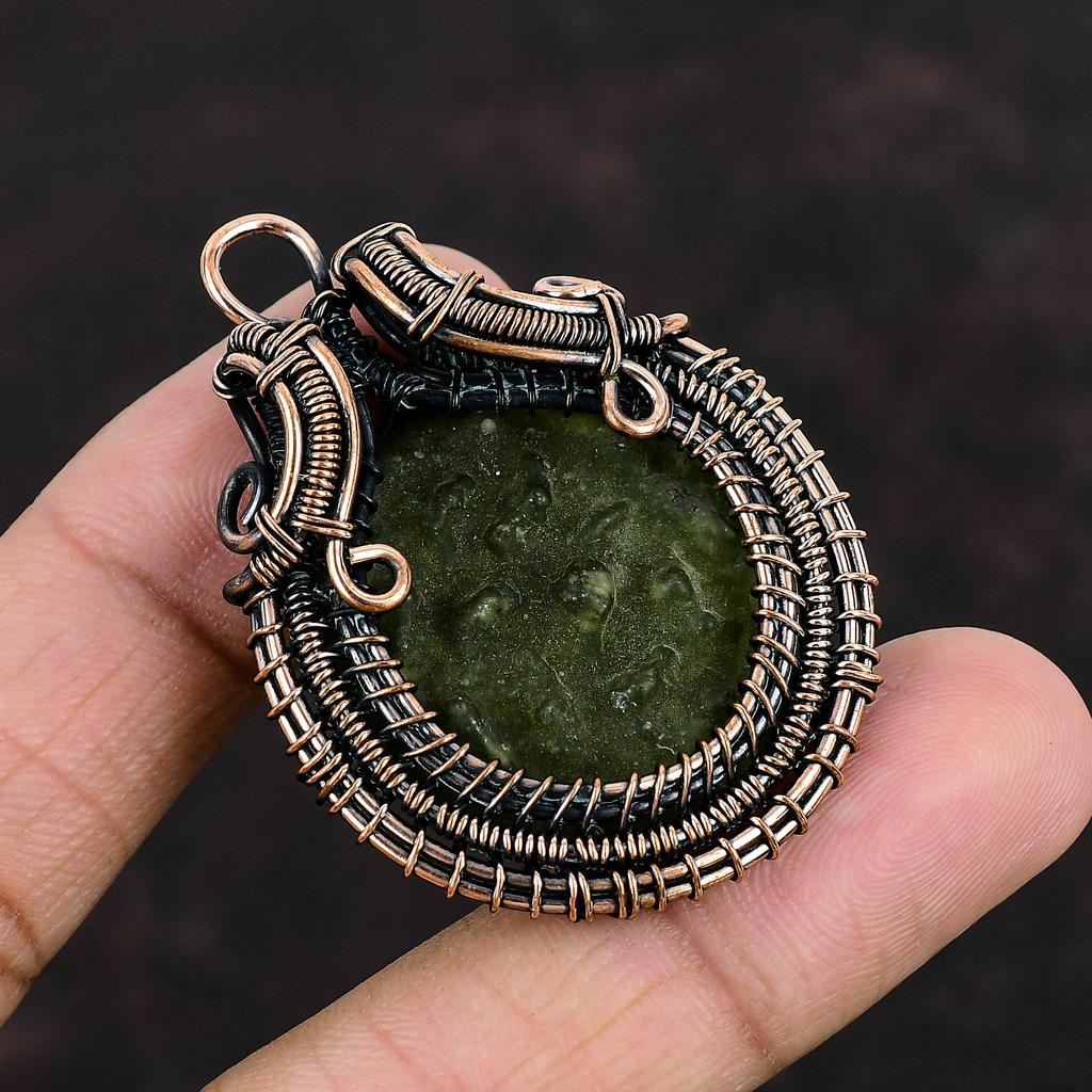 Moldavite Copper Pendant Copper Wire Wrapped Pendants Gemstone Pendant For Gift Wire Wrap Jewelry Handmade Pendant Moldavite Copper Jewelry