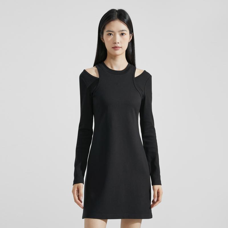 Calvin Klein Платье с длинным рукавом и вышитыми буквами, женские платья Space-Black J222324-BEH