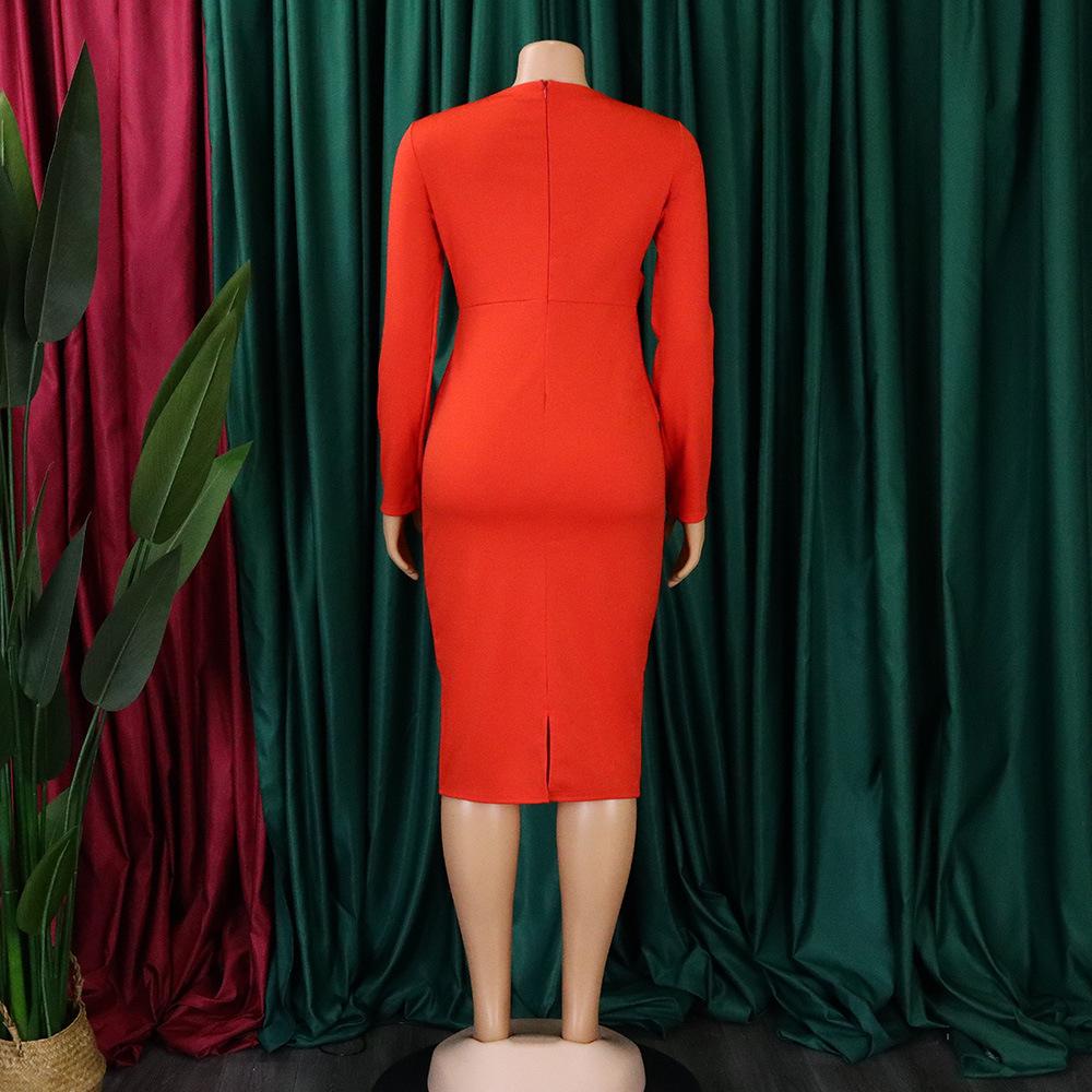 YYFS Women's Fashion Spring Fall Solid Color Print Long Sleeve O-Neck High Waist Casual Dresses