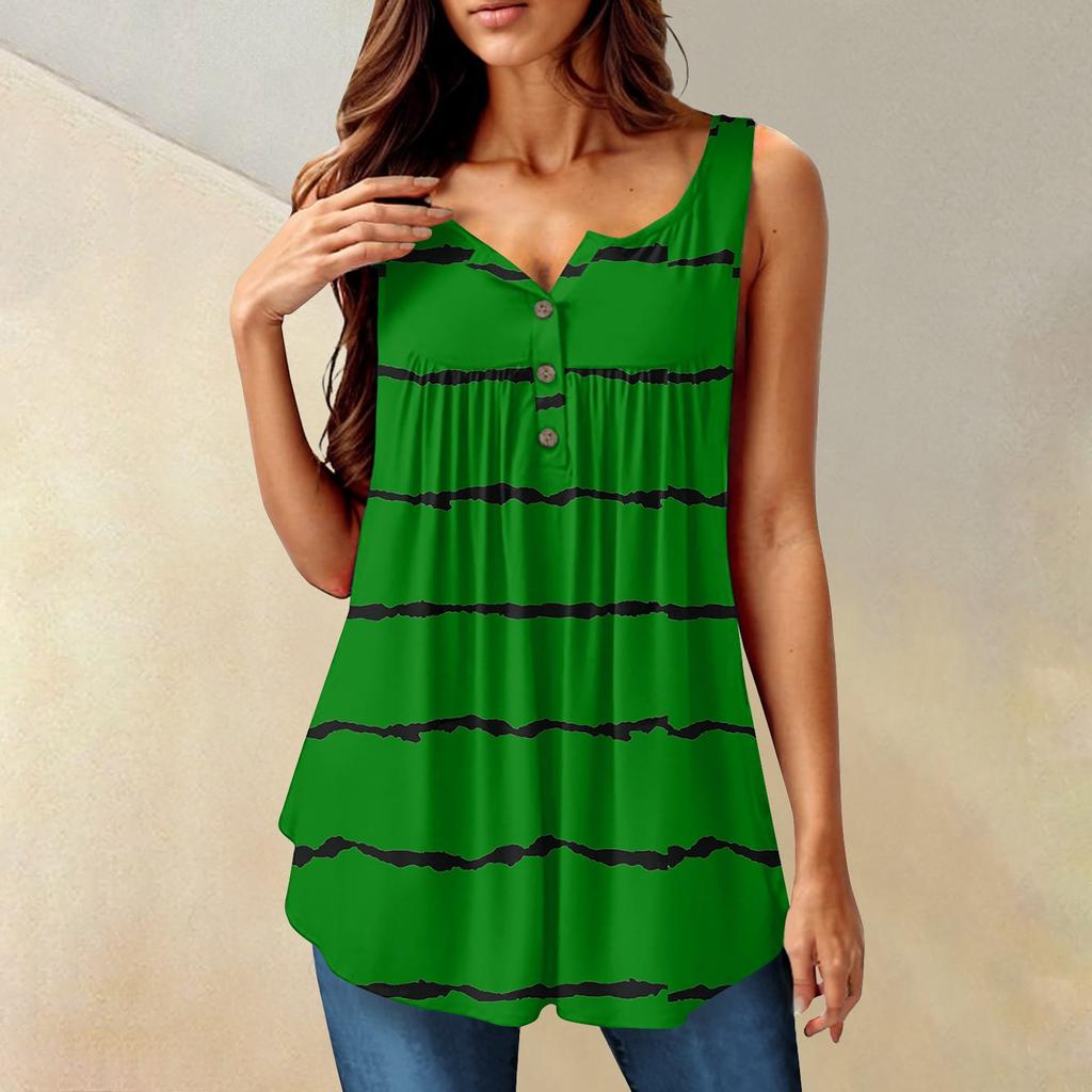 Женская мода, однотонная плиссированная повседневная футболка без рукавов, жилет на пуговицах, топ
