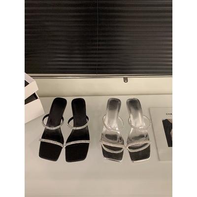 Прозрачные хрустальные туфли на высоком каблуке-клине, крутые шлепанцы, туфельки феи, серебристые сандалии со стразами