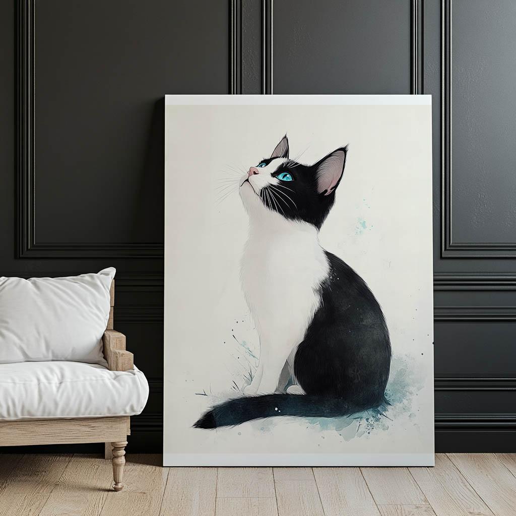 Kotek W Bieli Kotek W Bieli, 30X40 Cm, Rama Aluminiowa Czarna, Papier Matowy 230 Gsm