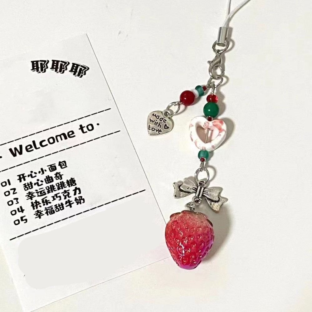 Bag Hanging Strawberry Beads Phone Chain Acrylic Car Keyring Strawberry Keychain Pendant Gifts