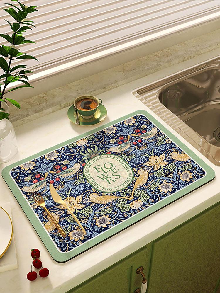Коврик для сушки посуды с цветочным принтом, суперабсорбирующий коврик для сушки кофе, коврик для сушки посуды, быстросохнущий коврик для кухонной посуды