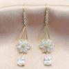 Элегантные серьги-подвески в форме цветка с белым цирконием и каплей золотого цвета для женщин, изысканные ювелирные изделия для девушек с милым темпераментом
