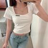Ayollar uchun 2024 Retro Fransuz Kvadrat Yoqali Qisqa Yengli Qisqartirilgan Top – Slim Fit Yozgi Trend