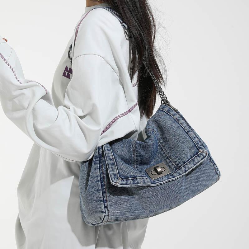 Винтажная джинсовая сумка Женская цепочка на плечо Сумка-тоут большой вместимости для поездок на работу