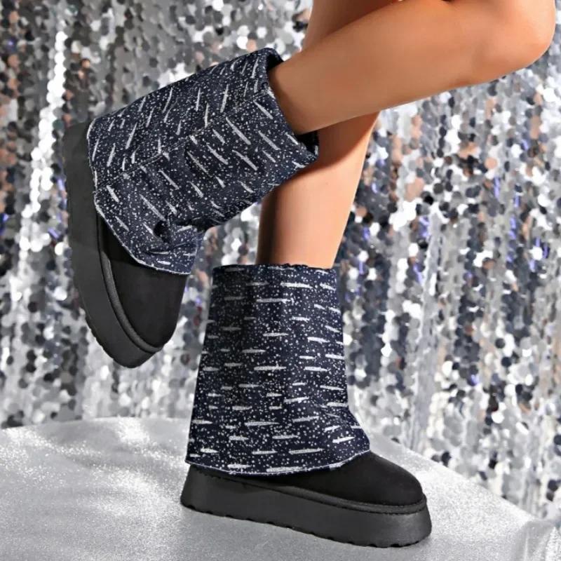 Мода 2024 Женские Зимние Новые Короткие Плюшевые Теплые Толстые Удобные Ботинки до середины икры Женские Повседневные Комфортные Однотонные Снежные Ботинки Женские