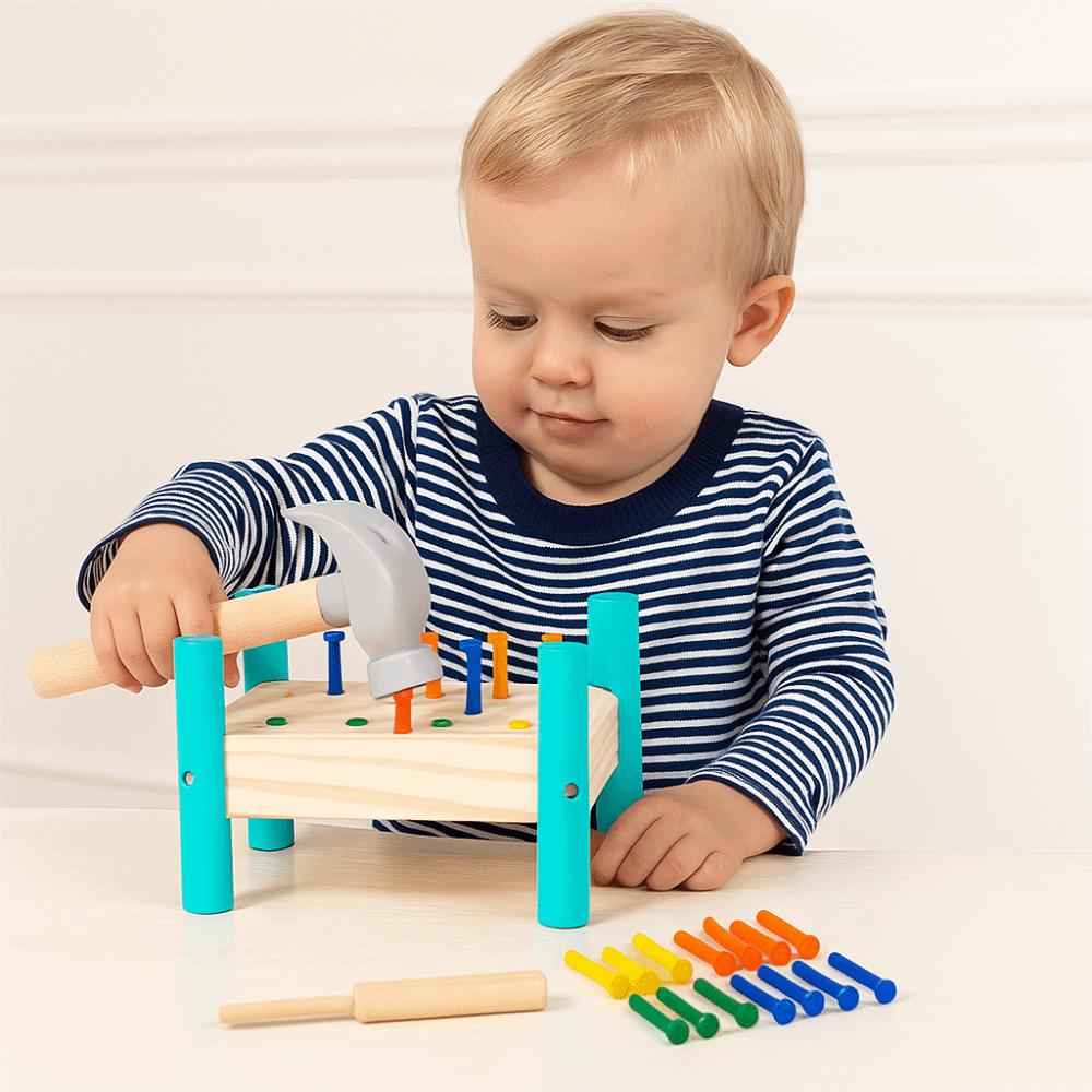Wood Knock Nails Tool Toy Montessori Baby Hammer Hit Wooden Toys  Hand-eye Coordination
