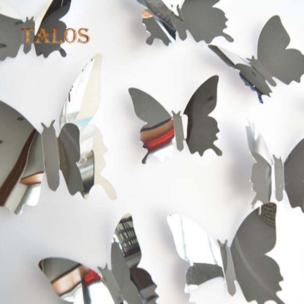 Talos 12Pcs/Set Mirror PVC Butterfly 3D Single Layer Wall Art Sticker Removable Home Decor