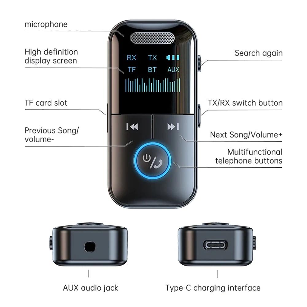 Bluetooth 5.4 аудио адаптер 3.5 мм Aux аудио приемник передатчик беспроводной Bluetooth адаптер для динамика наушники автомобиль поддержка TF карта