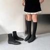 Inner Heightening Socks Boots Woman Autumn Elastic Boots Women's Shoes Square Toe Flat Bottomed Long Boots Ladies Shoes