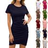 Женское летнее платье-майка с коротким рукавом и круглым вырезом, облегающее короткое повседневное плиссированное облегающее платье для вечеринок и клуба