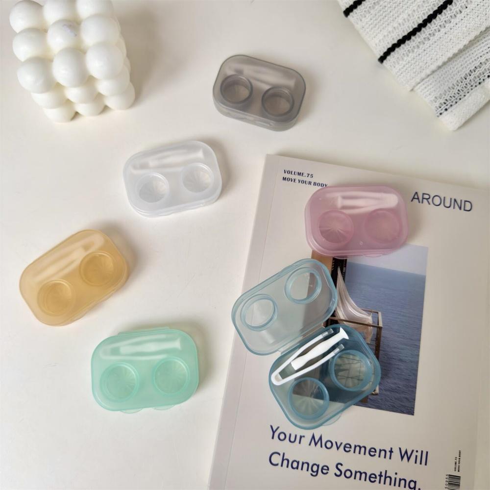 1pc Ins Contact Lens Box Portable Transparent Minimally Integrated Companion Box Girls Travel Contact Lens Case with Tweezers