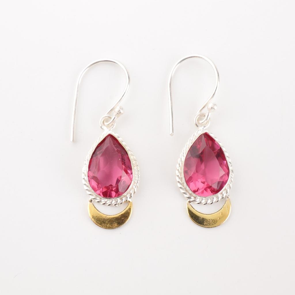 Pink Tourmaline Gemstone 925 Solid Silver Handmade Jewelry Dangle Earrings 1.5" EE-162-5