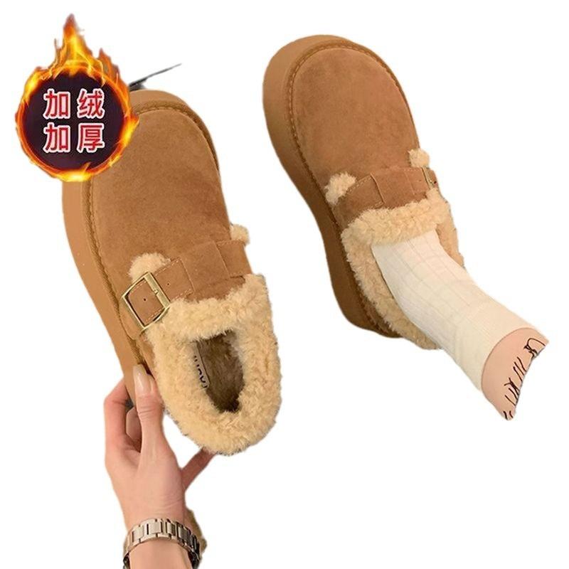 Женские зимние пушистые ботинки на толстой подошве, женские ботинки, короткие ботинки с набивным утолщенным теплым хлопком