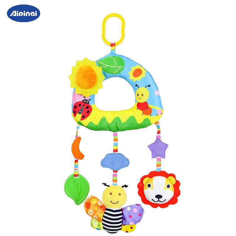 Aipinqi Rainbow Plush Baby Stroller Soothing Toy with Bell