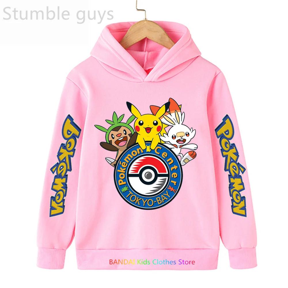 Autumn Warm Pikachu Casual Sportswear Hoodie with Anime Print for Kids Boys and Girls