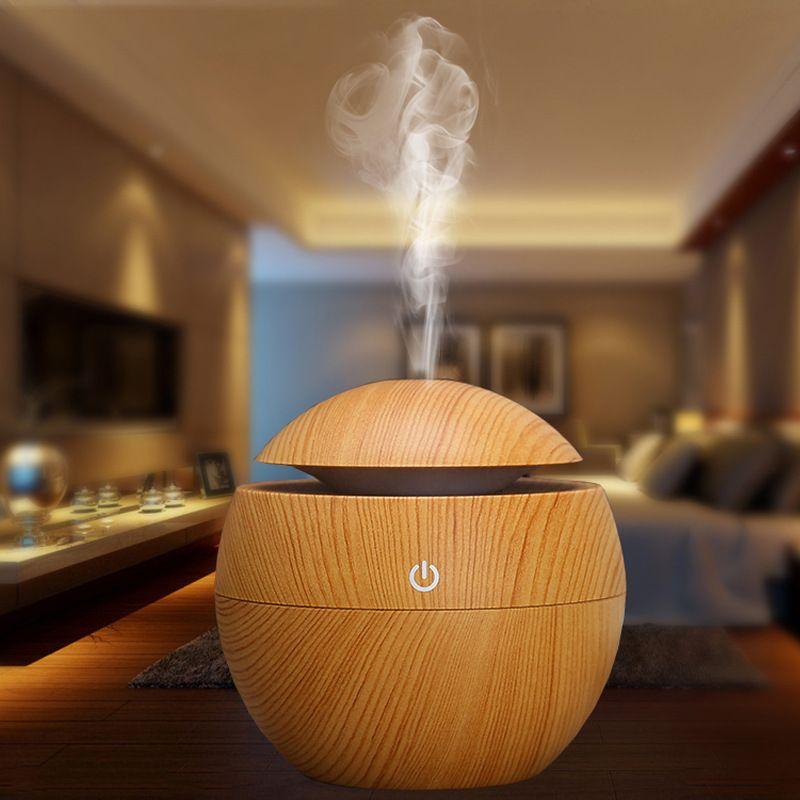 130ML Air Humidifier Ultrasonic USB Aroma Diffuser Wood Grain LED Night Light Electric Essential Oil Diffuser Aromatherapy Home