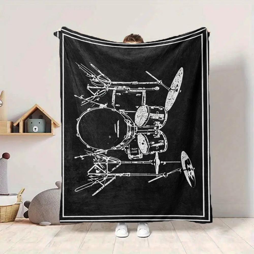 1Pc Drum Set Artwork Blanket Soft And Comfortable Casual Warm Camping Travel Christmas Halloween Xmas Gift M928656