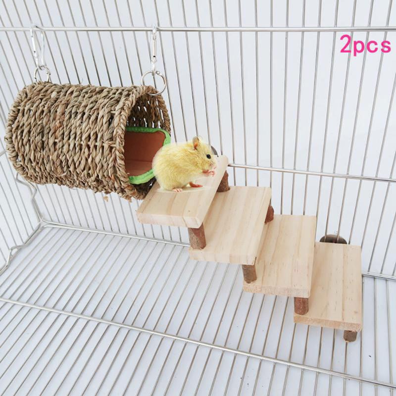 Деревянная лесенка с гамаком в клетку хомяка
