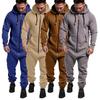 Men's Casual Hooded Fleece Jumpsuit - Solid Color