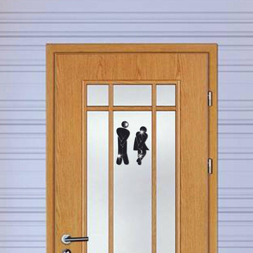 Decoration Washroom Poster 3D Wall Stickers Woman & Man Toilet Entrance Sign Mirror Surface Decal