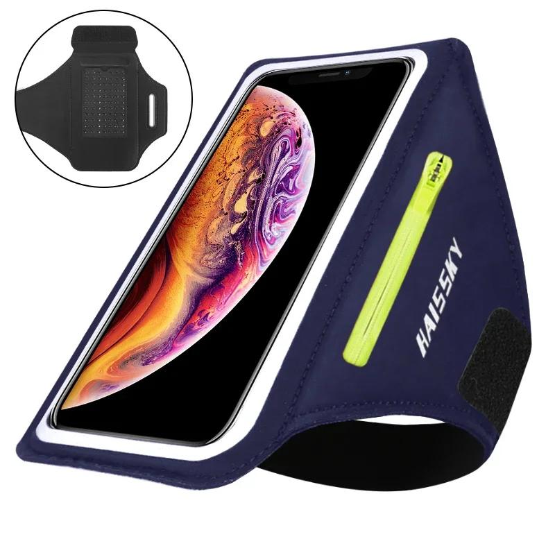 HAISSKY Спортивные нарукавники для бега для iPhone 17 16 15 14 13 Pro Max 15 Plus 16e 17 Air Samsung S25Ultra Карман на молнии Нарукавная сумка Чехол