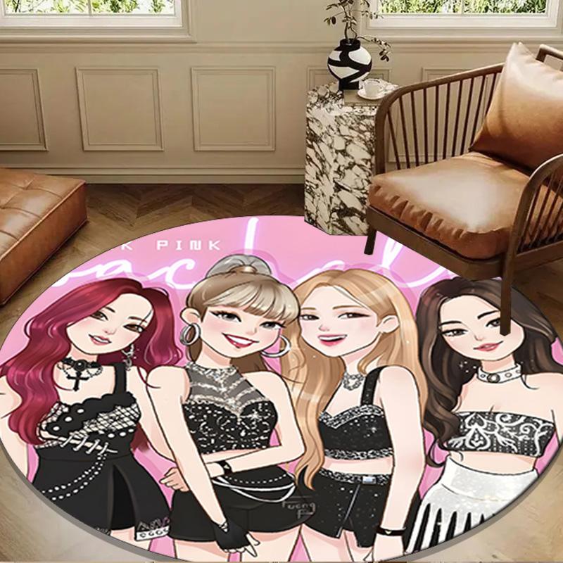 Pink And Black K-pop Round mat, Anti-slip Circle Carpet Chair rug For livingroom,Bedroom, doormat home decor Gift Christmas Gifts