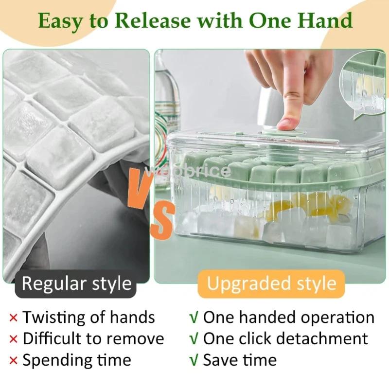 56-сеточный лоток для льда с крышкой и прессом для контейнера, силиконовая форма для кубиков льда, коробка для приготовления льда для бара, гаджет для кухни, аксессуары