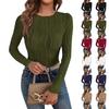 Женская мода осень и зима ребристые однотонные V-образный вырез тонкие длинные рукава футболки топы