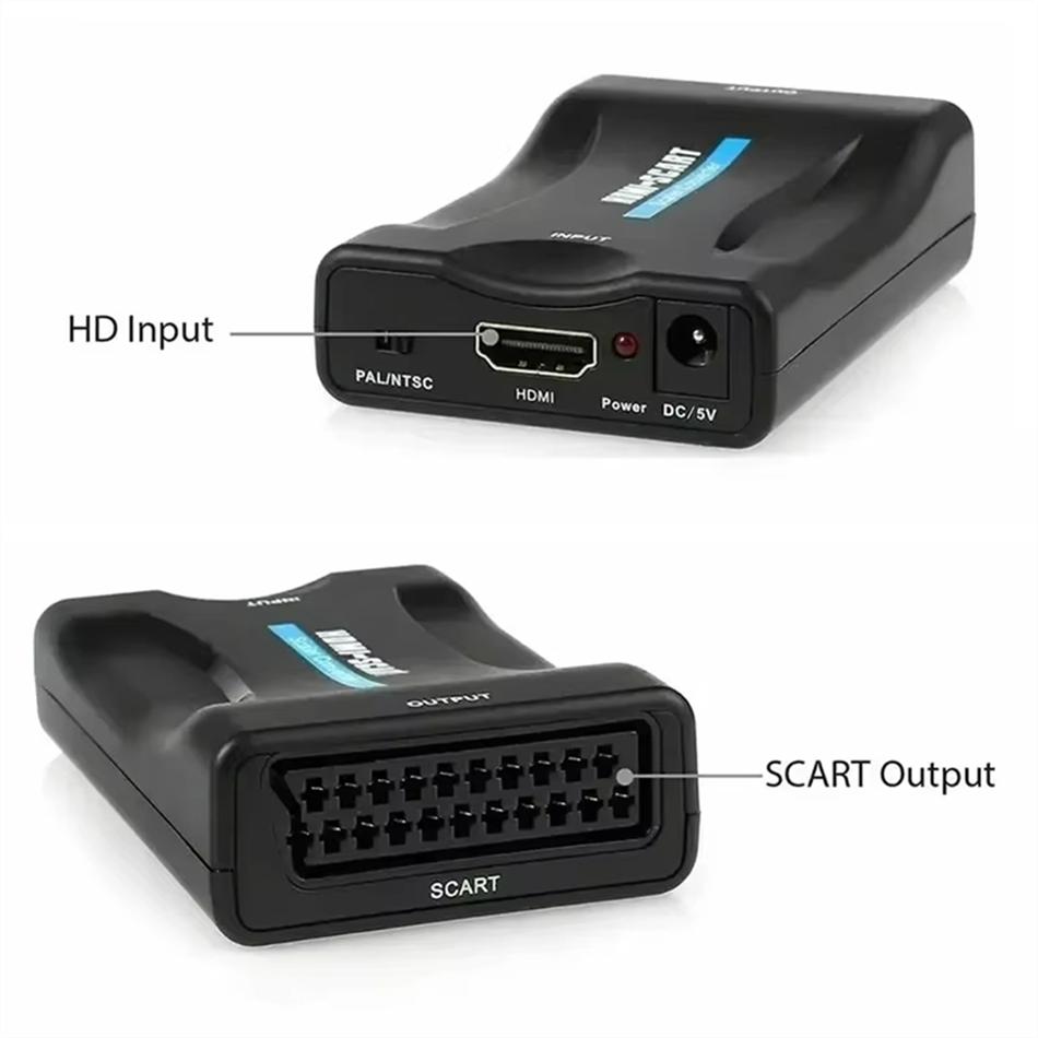 HDMI-compatible to SCART Video Audio Converter With Power Adapter For HDTV Sky Box DVD Television Signal 1080P Upscale Converter