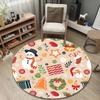Round Floor Rug Beige Flat Christmas Snowman Bell Wreath Gift Holly Candle Holiday Living Room Decor