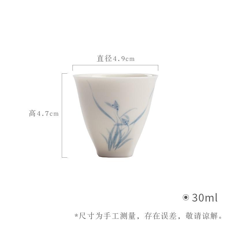 Ceramic Jade Clay Orchid Single Cup White Porcelain Chinese Style Kungfu Tea Cup Hand-painted Orchid Small Tea Cup