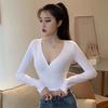 Deep V-Neck Long Sleeve Sexy Women's Crop Top for Autumn/Winter