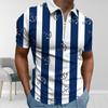 Casual Lapel T-shirt Young Men's Fashion Zipper T-shirt Short Sleeve T-shirt Men's 3D Striped Hook Print T Shirt