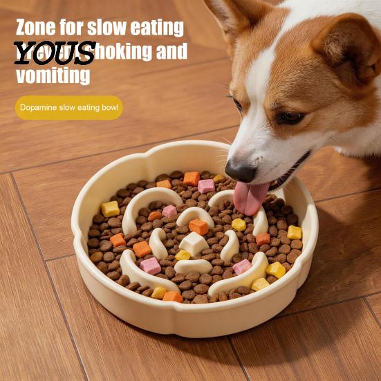 Non Slip Dog Feeding Tray Slow Feeder Bowl, Ceramic Spill Proof Flower Anti-Choking Interactive Puzzle Bowl Pet Food Dish for Small to Large