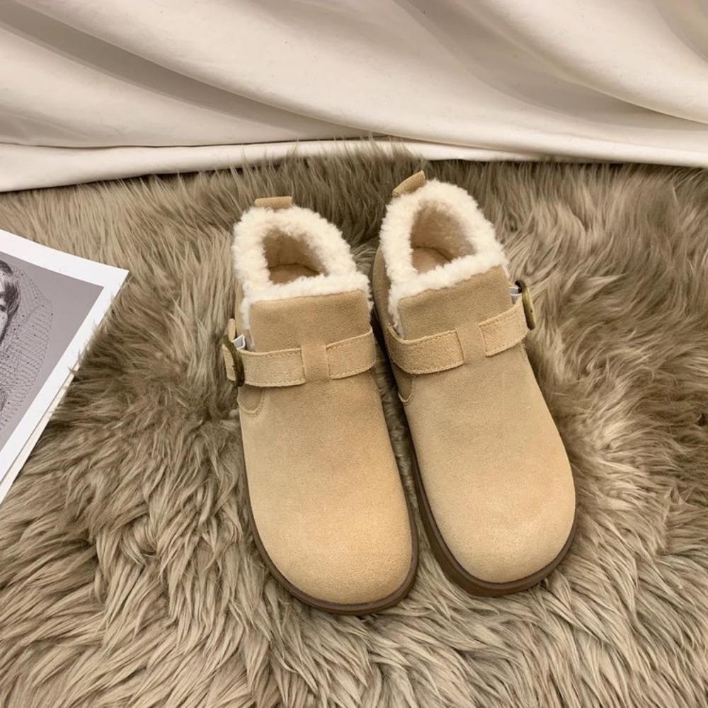 Shallow Mouth Casual Women's Shoes Women's Shoes Round Head Loafers Fur Autumn New Snow Boots Autumn and Winter Rubber PU