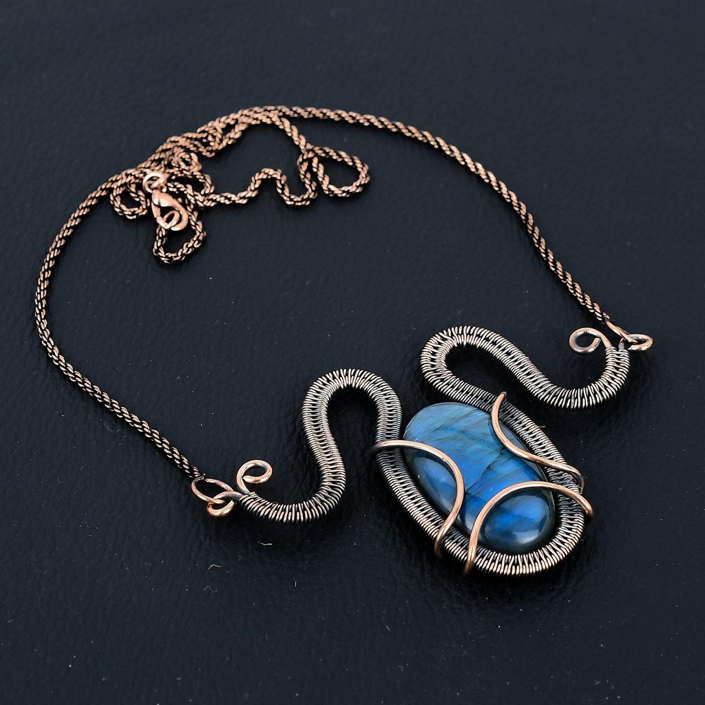 Ювелирные изделия ожерелья драгоценного камня лабрадорита чистые медные обернутые ручной работы для подарка