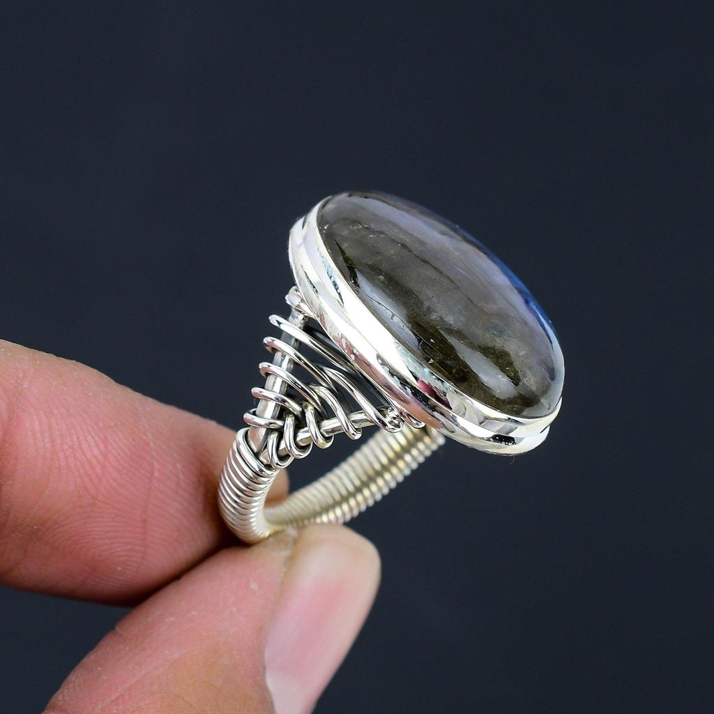 Натуральный синий огненный лабрадор, драгоценный камень, твердое серебро 925 пробы, массивное кольцо ручной работы, ювелирные изделия для женщин и девочек