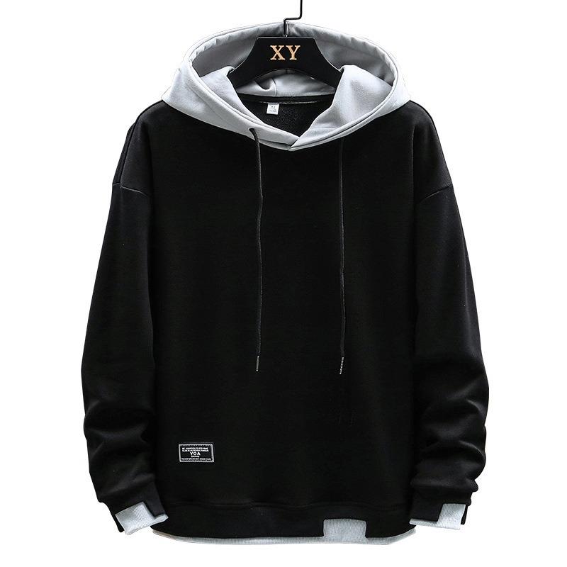 Men S Hooded Fake Two Piece Sweatshirt Japanese Casual Style
