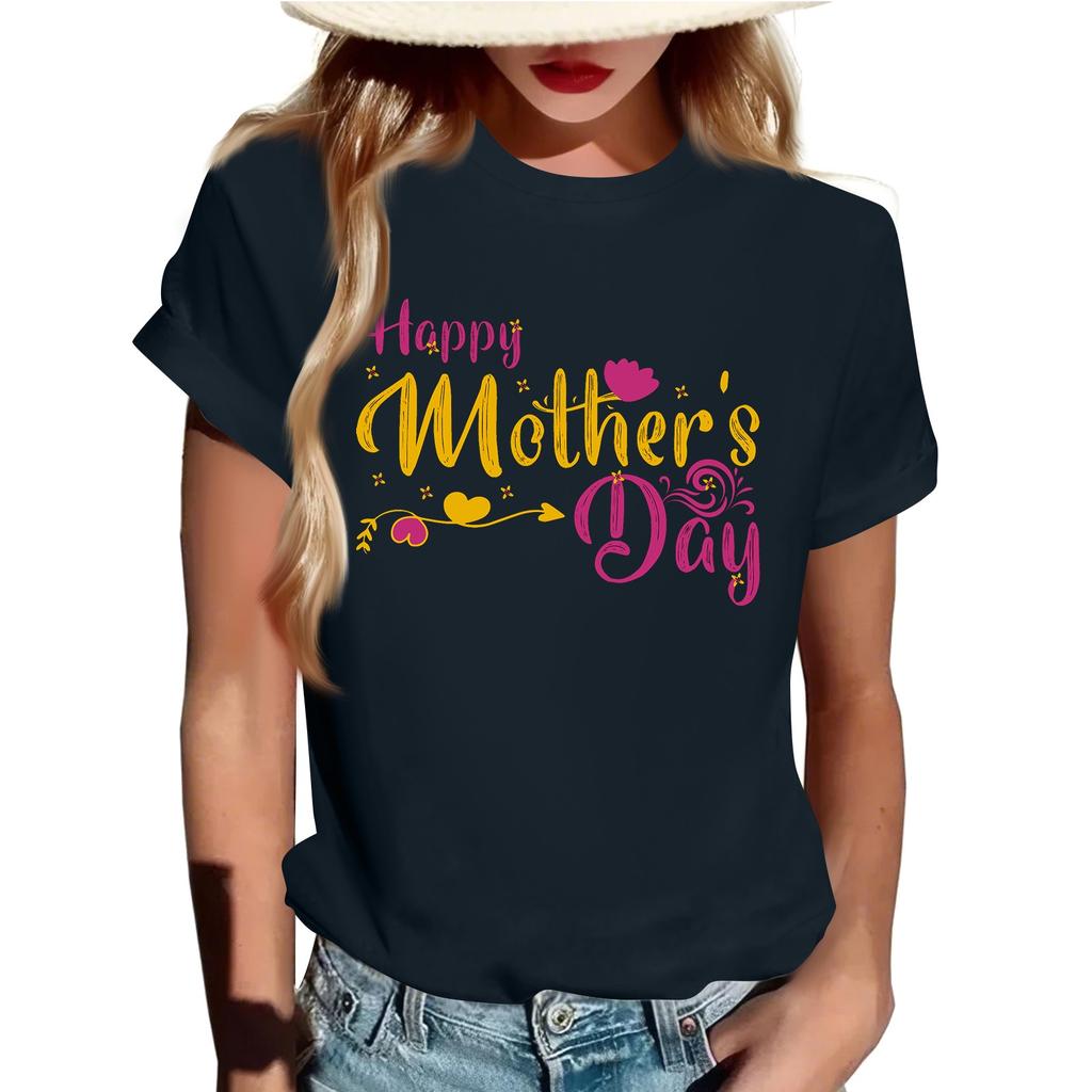 Взрослые Повседневные Ежедневные Круглый вырез с принтом Короткие рукава Футболка Топ с буквами