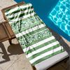 1pc Green and White Striped Pattern with Floral Design 2D Printed Microfiber Beach Towel, Quick Dry Super Absorbent. Great for